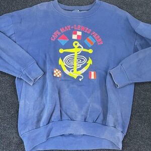 Cape May-Lewes Ferry Sweatshirt Mens XL Blue Anchor Graphic Nautical Fleece